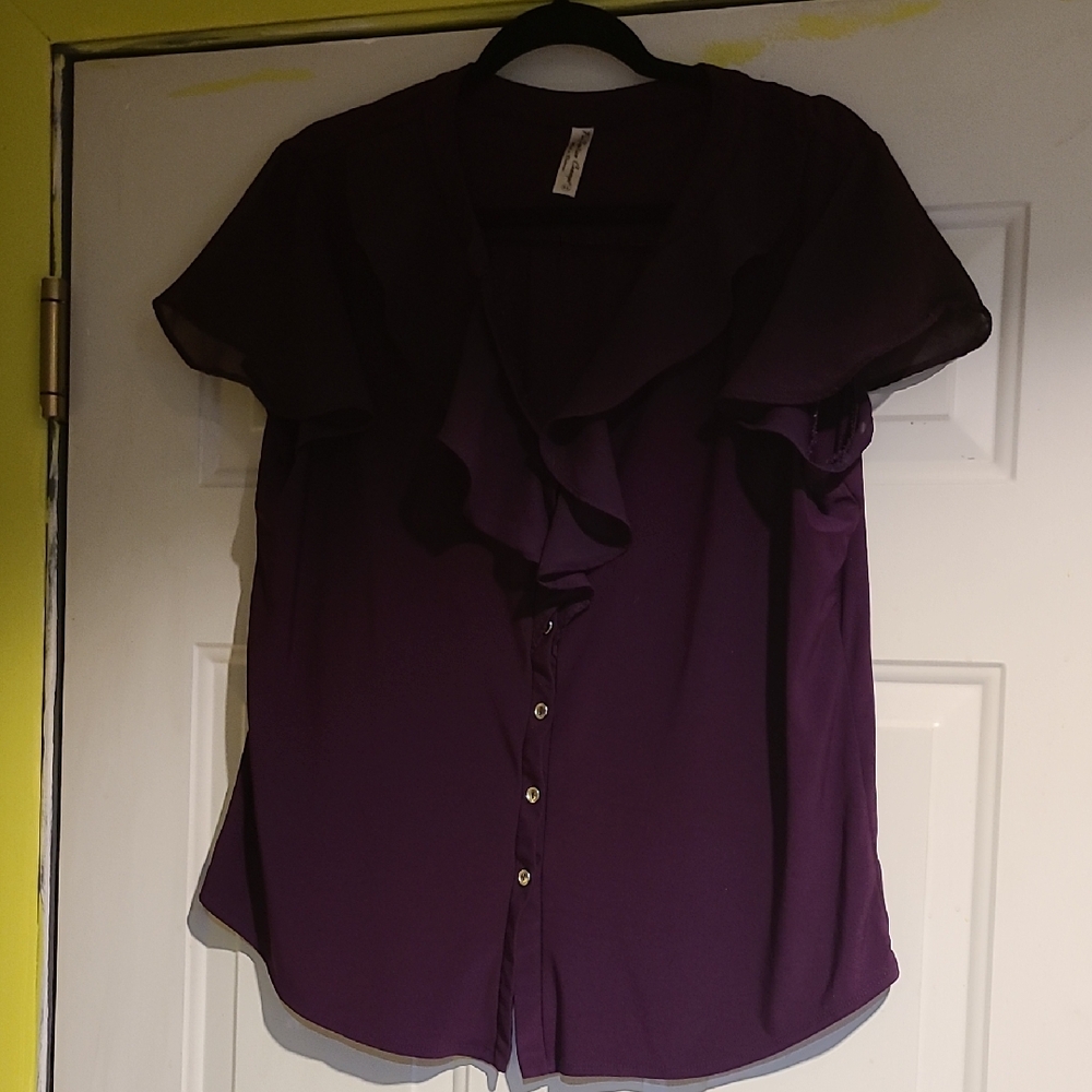 Per Seption Concept Plum Ruffle Blouse